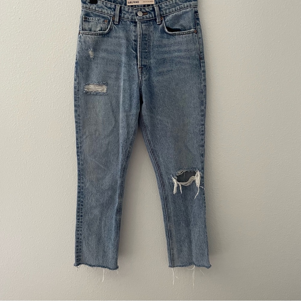 GRLFRND Jeans Womens The Karolina High Rise Straight Crop 25x27 LARCHMONT W/RIPS